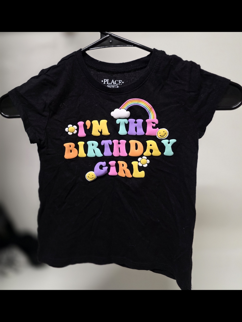 Place Black 'I'm The Birthday Girl' Puff Letter Rainbow XS Girls Tee